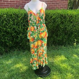 RARE Farm Rio Peplum Ruffle Orange Dress M Anthro
